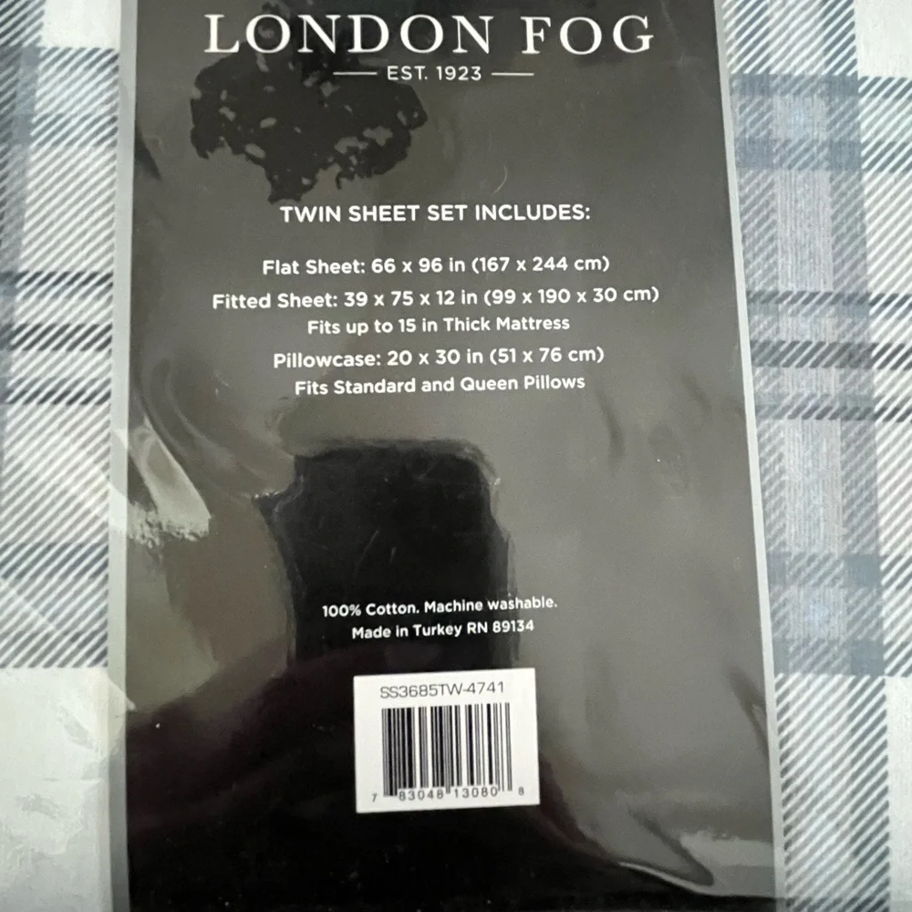 London Fog Turkish Flannel Sheet Set - Black and White Plaid